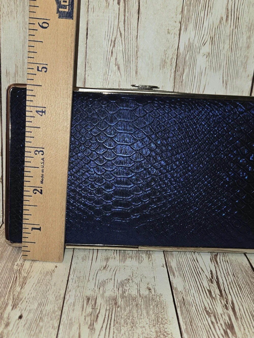 Vintage Metallic Blue Faux Snakeskin Clutch Wallet Silver Kiss Lock